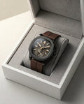 Dark Case Chronograph-Style Watch with Brown Strap