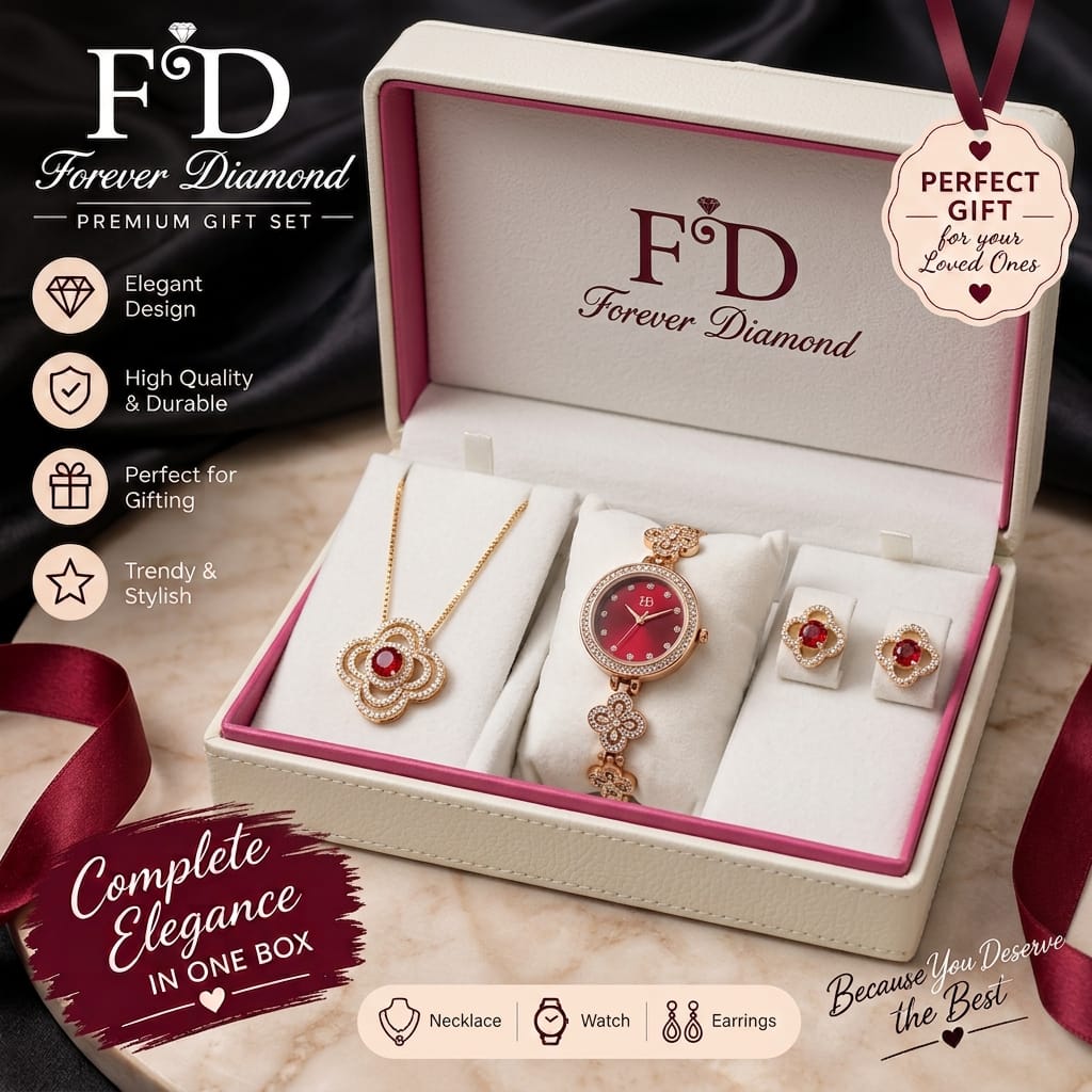 Forever Diamond Premium Women's Jewelry and Watch Gift Set