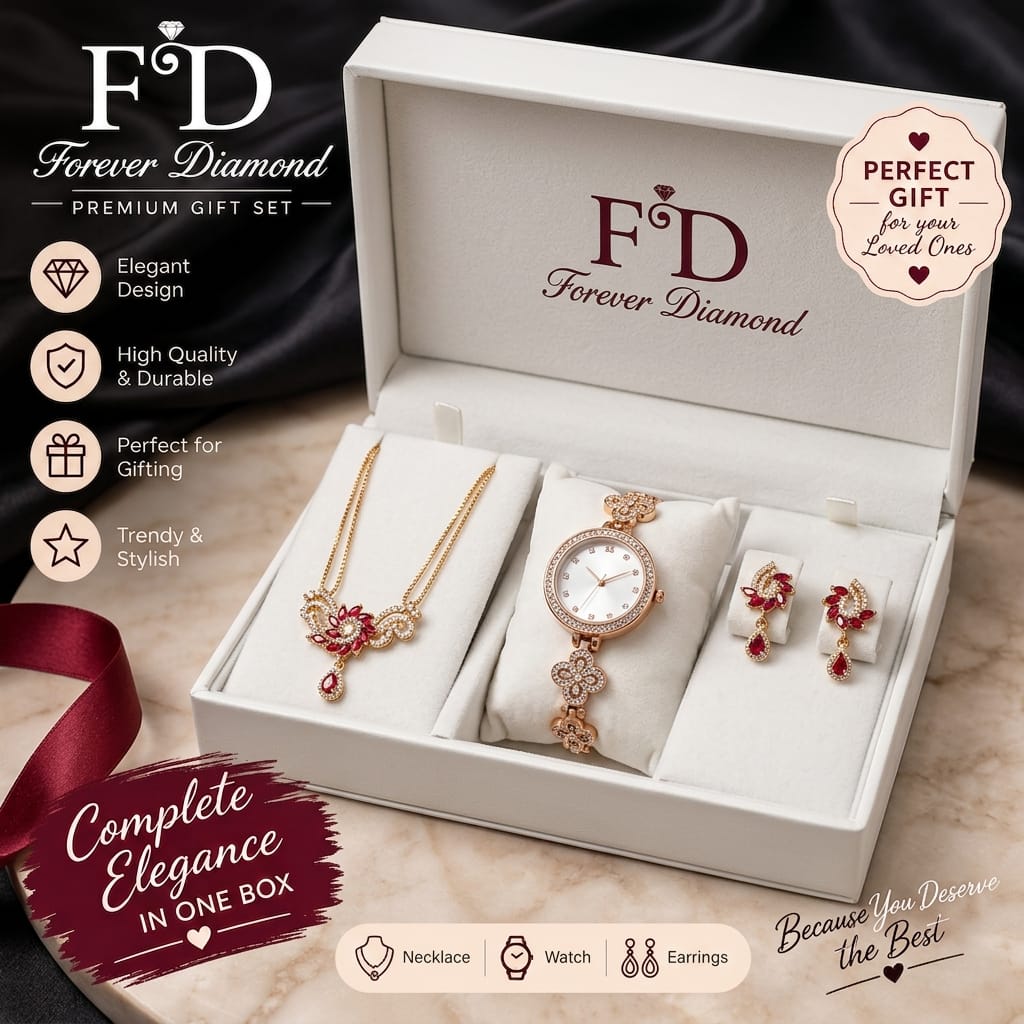Forever Diamond Premium Women's Jewelry and Watch Gift Set